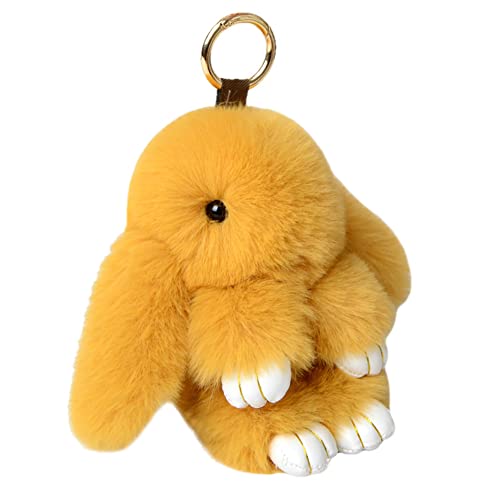 chichengnian Plush Bunny Keychain Cute Rex Rabbit Key Chain Charm Ring Keyfob Rabbit Faux Fur Keyring Fluffy Pompom Keychain Pendant Keychain Cellphone Car Decoration