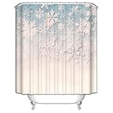 Tolldek Duschvorhang Weiß 90x180 cm Wasserdicht Textil Stoff, Weihnachtsthema Schnee Muster Stoff Bad Vorhang Polyester Duschvorhänge für Badewanne 0,9 x 1,8m Lang(BxH) mit Duschvorhangringen