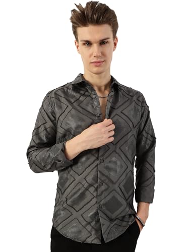 Image of Thomas Scott Men's | Self Design | Full Sleeve | Slim Fit | Polyester | Spread Collar | Casual Shirt