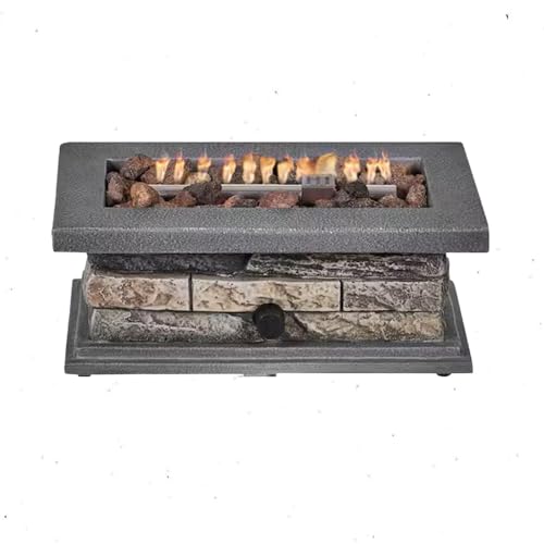 Envirostone Outdoor Propane Fire Pit 15 000 BTU Stone Look Rectangle Tabletop 14.125 x 11.25 Inch Gray with Lava Rocks 1 lb Tank Compatible