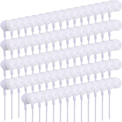 Image of Macarrie 200 Pack Earbuds Bulk Earphones 3.5 mm Classroom Headphones for Adult Assorted Colors Earbud Wired Earphone Without Mic for Adult Office Home Individually Bagged(White)