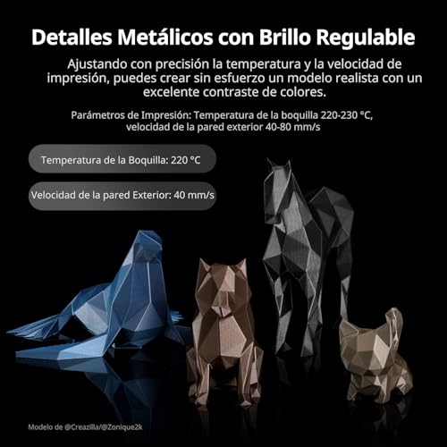 PLA Metálico Anycubic Filamento de Alta Pureza 1,75mm Efecto Metal Pulido 1KG 3