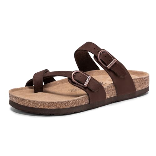 FITORY Women's Slide Sandals with Soft Cork Footbed, Comfort Arch Support Flat Sandals for Summer Size 6-11