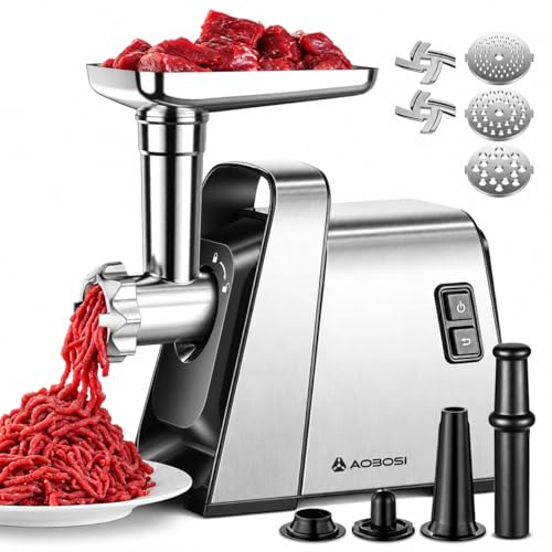 Image of AAOBOSI Meat Grinder Electric, [3000W Max] Meat Grinder Heavy Duty with Auto-Reverse, Innovative Non-Clogging, Built-in Storage, Grinding, Sausage & Kibbe Making for Home Kitchen Use