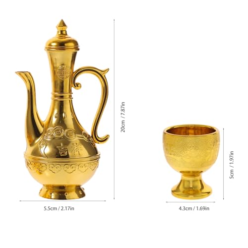 Cabilock Wine Glass Jug Set, Vintage Drinking Cups Set Art Crafts Teapot Wine Pot Kit (Golden)