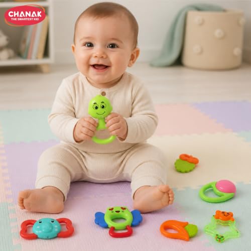 Image of Chanak Baby Rattle Set for Babies, 7 Pcs Colorful Baby Rattles Set Toy Combo, Lightweight, Non-Toxic, BPA Free New Born Rattles Gift Sets with Smooth Edges, Rattle Toys for Newborn, Infants 0-6 M