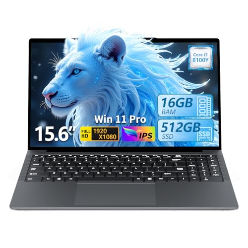 Ordinateur Portable 15,6" PC Portable Win 11 Processeur Core i3-8100Y, 16 Go RAM DDR3 512 Go SSD, Laptop Écran FHD IPS pavé Numérique USB 3.0 Type-C Mini HDMI Wi-FI 5 Bluetooth 5.0 Ordinateur Portable