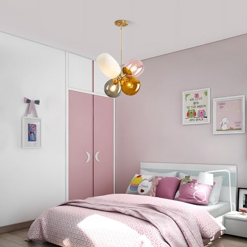 Kco Lighting Modern Colorful Pendant Light Gold Globe Pendant Lighting Stained Glass Balloon Chandelier Light Fixture Colored Glass Pendant Lights Kitchen Island For Kids Room thumb #7
