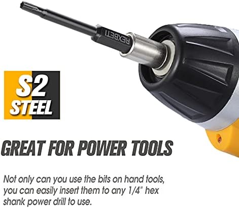 REXBETI 24 Piece Torx Head Screwdriver Bit Set, Magnetic 1/4 Inch Hex Shank S2 Steel Tamper Resistant Star Bits Set, 1" and 2.3" Long Drill Bit (24-torx bit set)