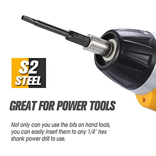 Rexbeti 24 Piece Torx Head Screwdriver Bit Set, Magnetic 1/4 Inch Hex Shank S2 Steel Tamper Resistant Star Bits Set, 1" And 2.3" Long Drill Bit (24-Torx Bit Set) #TOP4