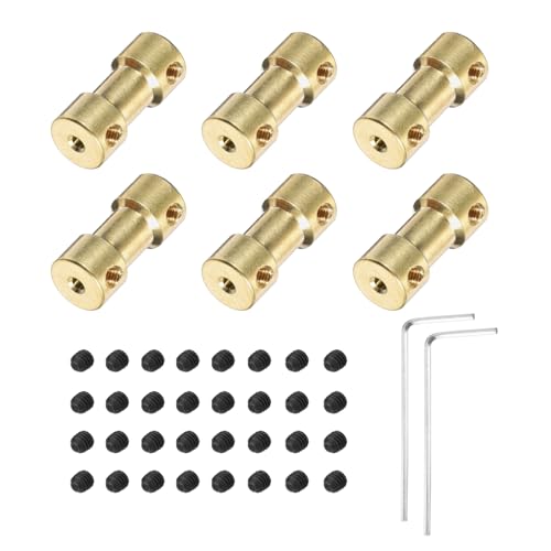 QUARKZMAN 6 Stück 2mm bis 2mm Messing Wellenkupplung Verbindungsstück mit Schrauben und Sechskantschlüssel Flexibler Motorwellenkupplung für Autoreifenwellenmotor