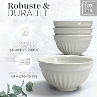 12-Piece Dinnerware Set - Bowl and Plate Set - Stoneware Dining Set for 4 People - Dishwasher and Microwave Safe - Grooved Dining Service in Beige