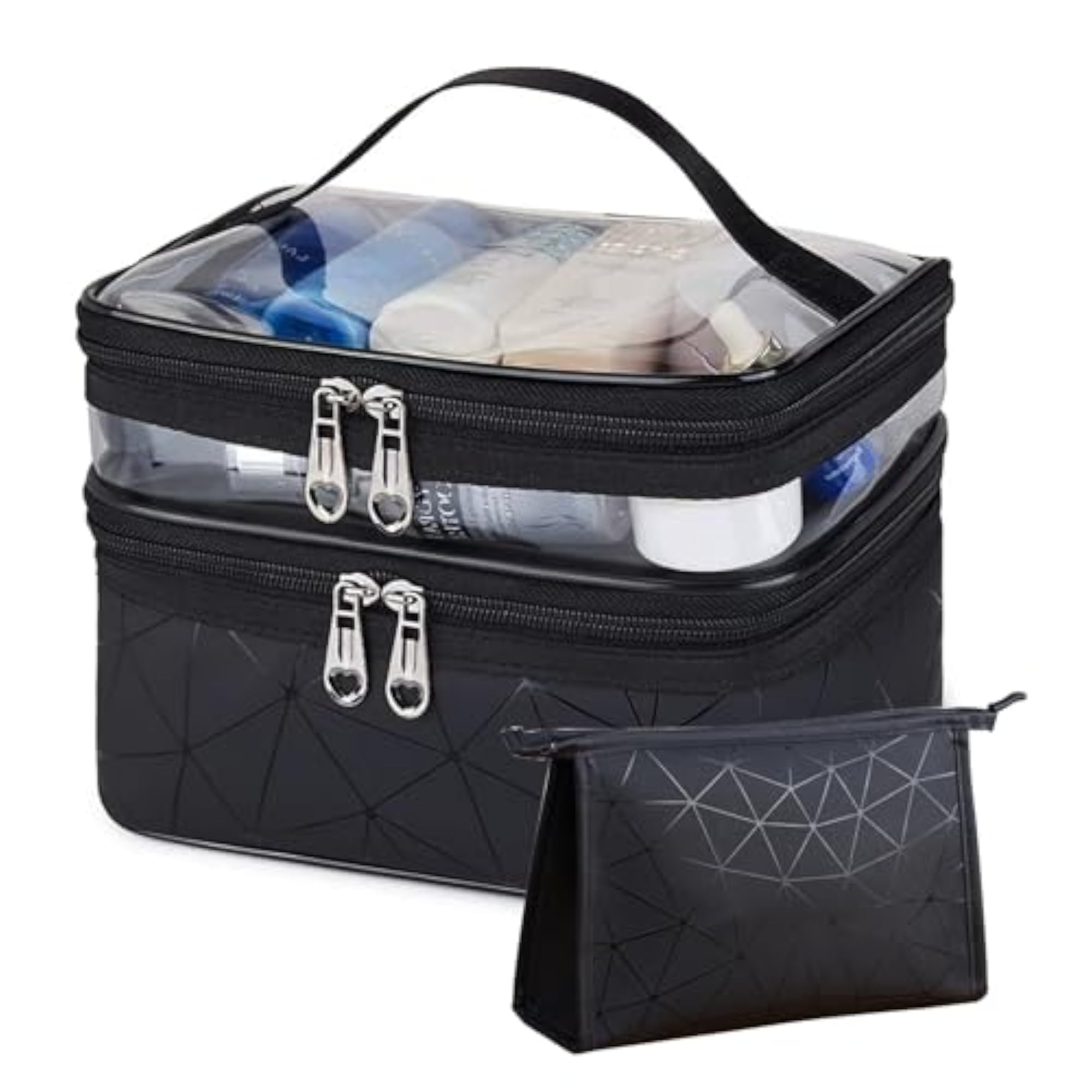 Travel Makeup Bag, 2Pcs Double Layer Large Cosmetic Bags