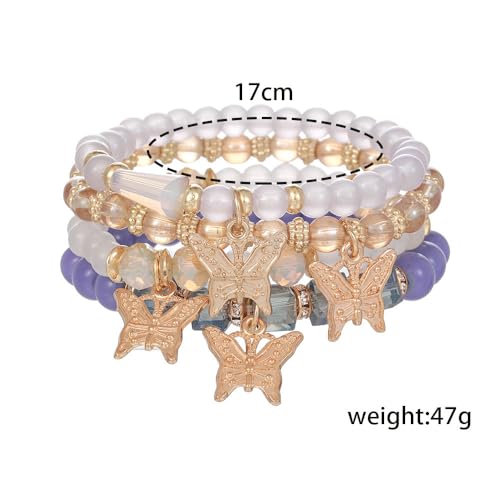 Image of COLORFUL BLING 4-5Pcs Adjustable Cute Butterfly Stackable Stretch Bracelet Multilayer Bohemian Crystal Beads Strand Wrap Bracelet Statement Jewelry Gifts for Women