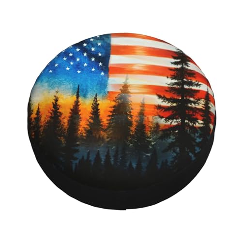 Image of American Flag Sunset Landscape Spare Tire Cover Universal Fit for Trailer RV SUV Truck Camper Weatherproof Wheel Cover 17 inch