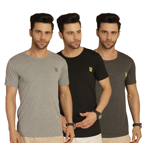 Image of Mack Jonney Solid Round Neck Cotton Half Sleeves Tshirt for Men(Pack of 3)-MACK634866