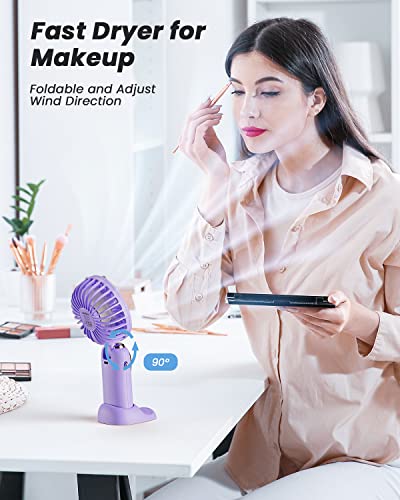 Image of coldSky Portable Handheld Fan, 4000mAh Battery Operated 3 in 1 Multifunction Personal Travel Fans with Digital Display, 90 Foldable Desk Fan with Base, 5 Speed Lash Fan for Makeup /Commute /Office