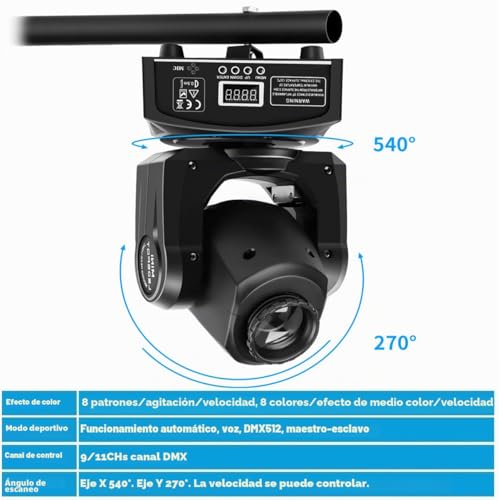 Miniatura 5 de Holdlamp Cabeza Móvil Led Spot Beam Discoteca 30w Dmx Rgb Luz Del Partido La Iluminación Del Escenario Con Mando A Distancia 8 Patrones De Efecto De Luz Para Bar Fiesta Navideña Halloween - 2 Pcs
