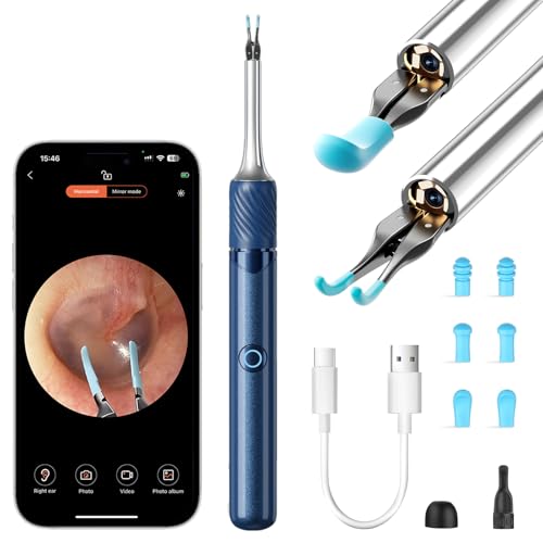 Image of Ear Cleaner Tweezers with 6 Ear Spoon, Earwax Removal Kit with Light, Ear Cleaning kit for iOS & Android, Blue
