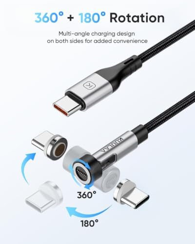 USB C to USB C Magnetic Charging Cable [6.6ft], 240W Fast Charging 540° Rotating Magnetic Phone Charger for iPhone 17/16/15 Pro Max, iPad Pro/Air, MacBook Pro/Air, Samsung Galaxy S26 Ultra
