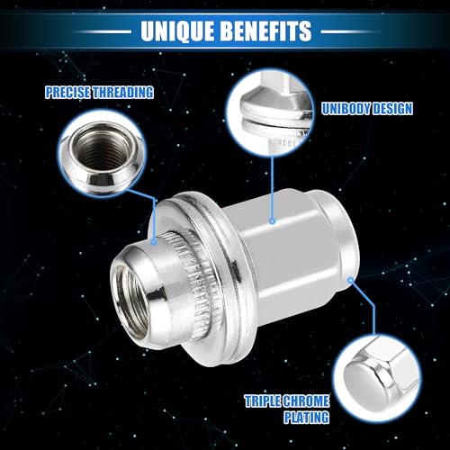 Image of 5 Pcs Wheel Lug Nuts Compatible for Toyota Tundra Sequoia 2008-2021, Durable Chorme Plated M14x1.5 Carbon Steel Silver Tone Tire Lugnuts