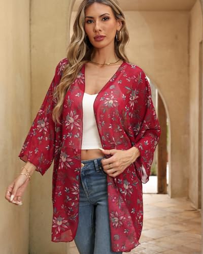 Argstar Women's Kimono Cardigans Casual Summer Tops Cover up Open Front Floral Print Resort Wear/Beachwear4