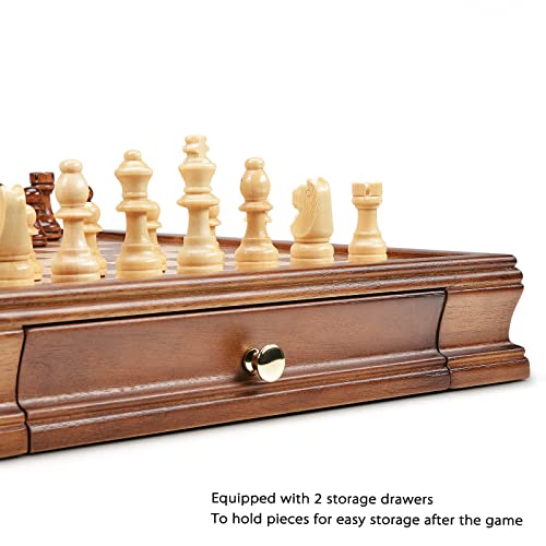 Amerous 12.8" X 12.8" Magnetic Wooden Chess Set With 2 Built-In Storage Drawers - 2 Bonus Extra Queens - Gift Packaging - Staunton Chess Pieces, Board Games Chess Sets For Adults And Kids #TOP4