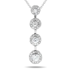 3/4 Carat, 14k White Gold Diamond Halo Journey Pendant Necklace For Women 18 Inch Chain