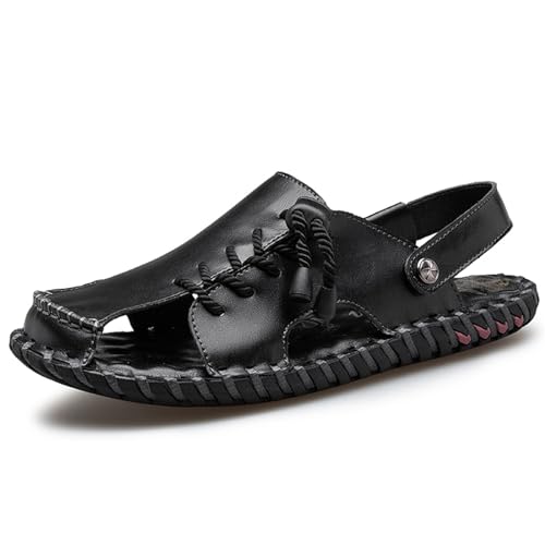 Mens Casual Closed Toe Leather Sandals Outdoor Fisherman Adjustable Summer Shoes