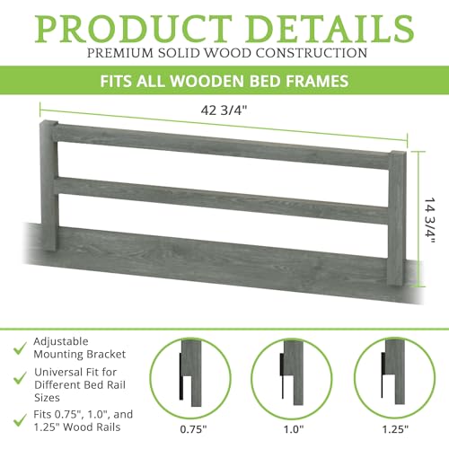 Image of Safety Guard Rail for Baby, Kids, and Children - Solid Wood Safety Bed Rail for Toddlers - Easy Installation - Premium Protection for Bunk, Twin, Full, Queen and King Size Beds - (Brushed Grey)