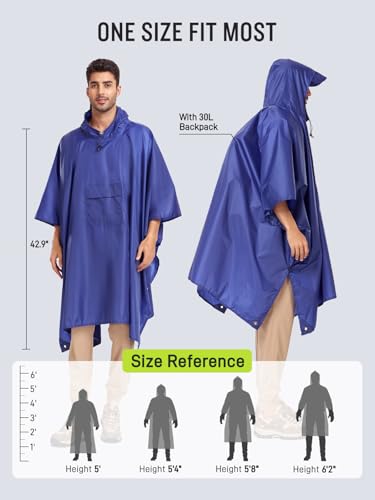 Image of SaphiRose Extra Thick Hooded Rain Poncho Double Layer Waterproof Raincoat Jacket for Men Women Adults