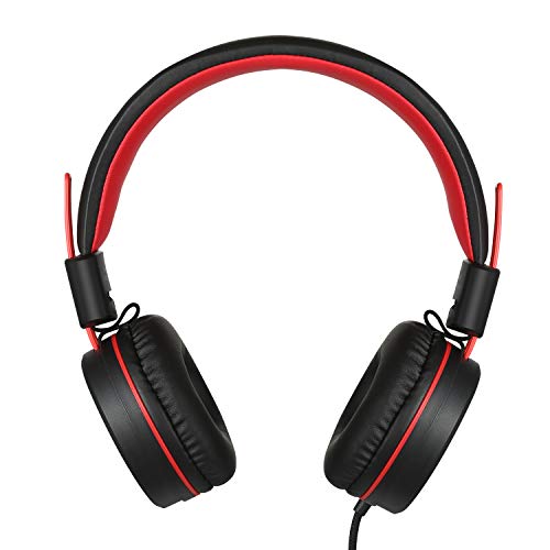 Kids Headphones-Noot Products K12 Foldable Stereo Tangle-Free 5Ft Long Cord 3.5Mm Jack Plug In Wired On-Ear Headset For Ipad/Amazon Kindle,Fire/Boys/Girls/School/Laptop/Travel/Plane/Tablet (Red Black) #TOP1