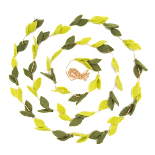 Glaciart One Felt Leaves Garland - Faux Greenery for Living Room, Bedroom, Nursery - Natural New Zealand Wool, Hand Felted in Nepal - Suitable for Christmas, Thanksgiving, Wedding Decorations - 6ft.