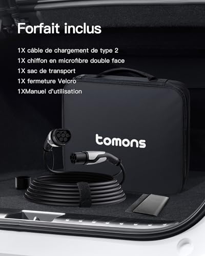 tomons tomons Typ 2 Ladekabel, 22KW 7M 32A 3-Phasig, Ladekabel Elektroauto Typ 2 für EV/PHEV, Typ 2 auf Typ 2 EV Ladekabel mit Tragetasche und Mikrofasertuch für Model S/3/X/Y, ID.3, ID.4 - Verwendungsansicht 7 | Tages Deals