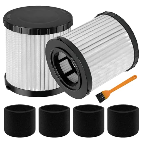 2 Pack DCV5801H HEPA Filter Replacement Compatible with DEWALT DCV580H / DCV581H 20V MAX Wet-Dry Vacuum Cleaner with 4 Foam Sleeve Filters & 1 Brush Washable and Reusable Filter