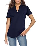 CEASIKERY Women's Short Sleeve V Neck Tops Casual Tunic Blouse Loose Shirt