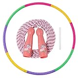 Hula Hoop Reifen Kinder und Springseil, 8 Abschnitte Hoola-Reifen für Kinder, 2.8M Verstellbare KinderSpringseil mit Holzgriff Baumwolle,für Kinder Seilspringen 4 6 7 8 Jahre,Nachfüllbar