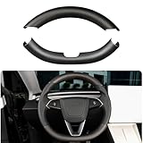 JSWAN 2PCS Carbon Fiber Steering Wheel Embedded Cover Fit for Tesla New Refreshed Model 3 Highland Performance (2024+) Interior Modification Steering Wheel Cover Trim Wrap (Matte Black 2pcs)