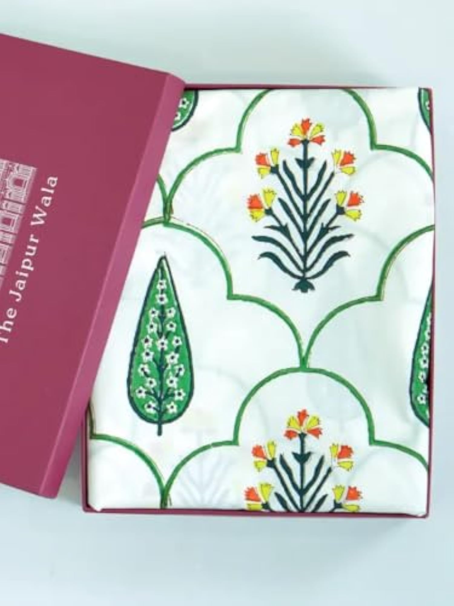 Floral Percale Cotton Bedsheet with Pillow Cover, Hand Block Printed
