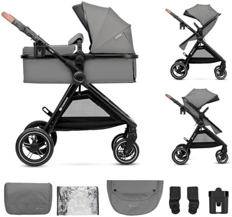 Kinderkraft ESME 2in1 Kinderwagen, Babywanne & Sportsitz, faltbar, Grau
