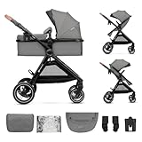 Kinderkraft ESME carrito bebé 2 en 1 hasta 25 kg, capazo y silla de paseo, travel system con adaptadores, ruedas grandes TPE antipinchazos, plegado compacto, accesorios incluidos, Gris