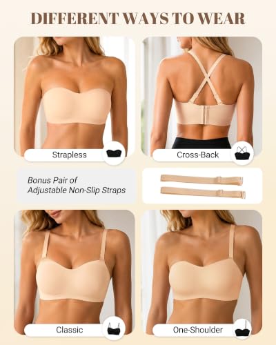 As Fairy Strapless Bras for Women Push Up Jelly Support Non Slip Bandeau Bra Wireless No Underwire Seamless Padded Tube Bra Champagne Nude 34C — view 4