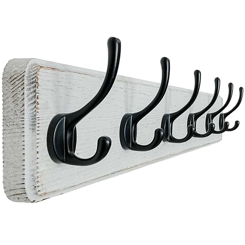 Dseap Coat Rack Wall: 24" Long, Patented, Heavy-Duty, 6-Double-Hooks Wooden Wall Mounted Coat Rack Coat Hanger Hook Rail for Winter Coats Hat Jacket Clothing, White & Black by Dseap - Used condition - US$37.37