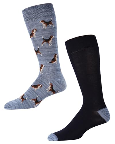 MeMoi Men's 2 Pair Pack Beagle Dog Rayan Blend Crew Socks
