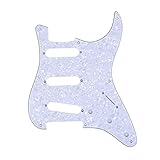 Lieferinhalt: 1 Stück Musiclily Pro 8 Löcher 50s 57 Vintage Style SSS Strat Pickguard Gitarren Schlagbrett für American Stratocaster,4 lagig White Pearl