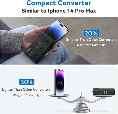 Image of DOACE Voltage Converter US to Europe, 350W Converter for European Travel for Curling Iron and Hair Straighteners, 220V to 110V Converter Plug Adapter with 2 USB A & 2 USB C Ports