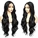 X-TRESS Black Lace Front Wigs Synthetic for Women,28Inch Wear and Go Glueless Body Wave Middle Part Front Lace Hairline Wig Pre-Plucked Heat Resistant Synthetic Wig for Daily Baby hair 1B black