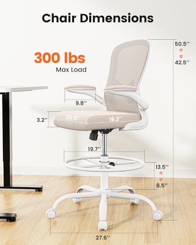 Image of ErGear Drafting Chair,Tall Office Chair with Flip-Up Armrests, High Desk Chair Adjustable Height and Adjustable Footrest Ring, Ergonomic Standing Desk Chair with Lumbar Support, Khaki,3 Pack