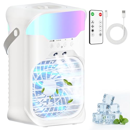 Portable Air Conditioners, Air Conditioner, Dual Nozzle AC Unit with Remote Control, 1600ML Tank, 3 Speeds, Timer & 70° Adjustable Airflow, Evaporative Mini Air Conditioner for Bedroom, Office Camping
