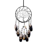 Black Feather Tree of Life Dream Catcher Large Rainbow Crystal Chakra Bedroom Wall Decor Real Native American Traditional Decoration Room Decor For Boys Girls and Kids Holiday Housewarming Gifts